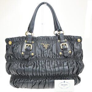 PRADA MILANO Tote Hand Bag Nappa Gaufre Lamb Leather Black GHW Italy 31CA045